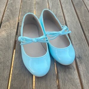 Seafoam blue-green patent bow flats, toddler girl party shoes